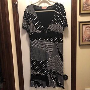 Elegant Black and White Polka Dot Dress super cute size xl